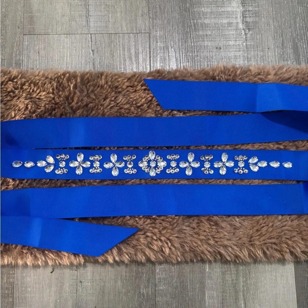 Elegant Blue Sash with Rhinestone Embellishments
